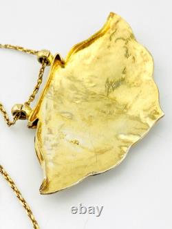 Vintage Indian Guilloche Enamel Fan Pendant Necklace Handmade Vermeil Sterling