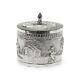 Vintage Indian Silver Plate Small Lidded Round Repousse Box with Pastoral Scenes