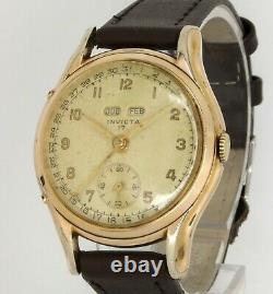 Vintage Invicta Triple Date Calendar Original Dial Gold Plated Fancy lugs