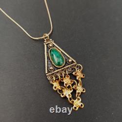 Vintage Israel Gold Plated Necklace Sterling Ethnic Yemenite Eilat Filigree Boho