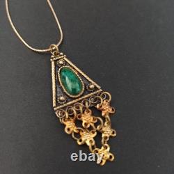 Vintage Israel Gold Plated Necklace Sterling Ethnic Yemenite Eilat Filigree Boho