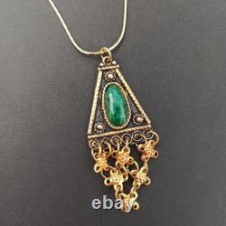 Vintage Israel Gold Plated Necklace Sterling Ethnic Yemenite Eilat Filigree Boho