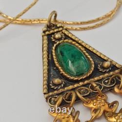 Vintage Israel Gold Plated Necklace Sterling Ethnic Yemenite Eilat Filigree Boho