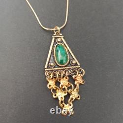 Vintage Israel Gold Plated Necklace Sterling Ethnic Yemenite Eilat Filigree Boho