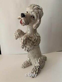 Vintage Italian Life Sized Ceramic Hand-painted Silver POODLE 18x10 Italy Statue