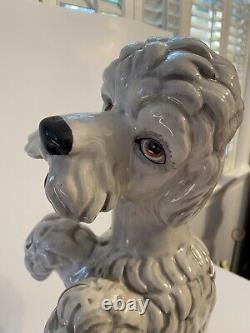 Vintage Italian Life Sized Ceramic Hand-painted Silver POODLE 18x10 Italy Statue