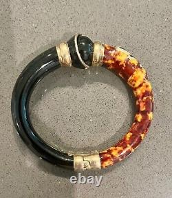 Vintage Italian Sterling Silver Vermeil Enamel Bangle Bracelet, 1960's, EUC