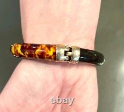 Vintage Italian Sterling Silver Vermeil Enamel Bangle Bracelet, 1960's, EUC