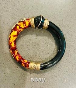 Vintage Italian Sterling Silver Vermeil Enamel Bangle Bracelet, 1960's, EUC