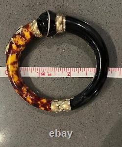 Vintage Italian Sterling Silver Vermeil Enamel Bangle Bracelet, 1960's, EUC