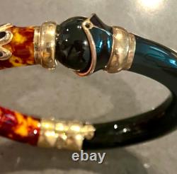 Vintage Italian Sterling Silver Vermeil Enamel Bangle Bracelet, 1960's, EUC