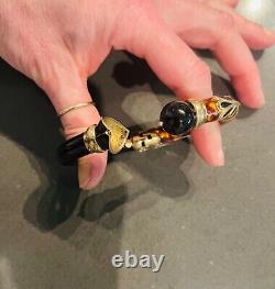 Vintage Italian Sterling Silver Vermeil Enamel Bangle Bracelet, 1960's, EUC