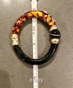 Vintage Italian Sterling Silver Vermeil Enamel Bangle Bracelet, 1960's, EUC