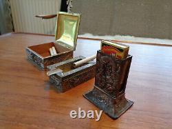 Vintage Japanese Silver Plated Smoking Set Dragon
