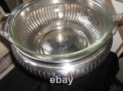 Vintage Large Silver Plated Chafing Pan + Paw Feet Stand Burner LID & Glass Dish