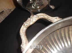 Vintage Large Silver Plated Chafing Pan + Paw Feet Stand Burner LID & Glass Dish