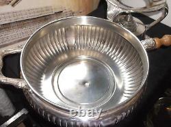 Vintage Large Silver Plated Chafing Pan + Paw Feet Stand Burner LID & Glass Dish