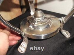 Vintage Large Silver Plated Chafing Pan + Paw Feet Stand Burner LID & Glass Dish