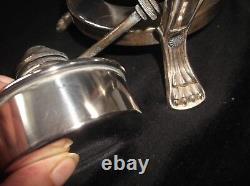 Vintage Large Silver Plated Chafing Pan + Paw Feet Stand Burner LID & Glass Dish