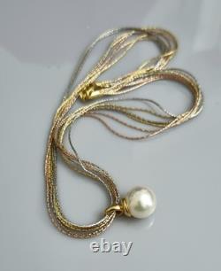 Vintage MAJORICA Large Pearl Drop Pendant On Gold Plated 925 Silver Multi-chain