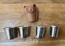 Vintage Mark Cross England 4 Silver Plated Travel Shot Cups in Leather Case