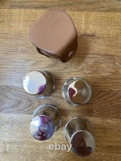 Vintage Mark Cross England 4 Silver Plated Travel Shot Cups in Leather Case