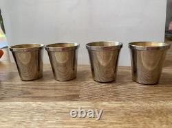 Vintage Mark Cross England 4 Silver Plated Travel Shot Cups in Leather Case