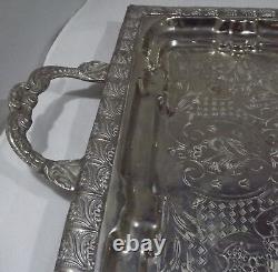 Vintage Metal Engraved Serving Tray with Handles, of Eastern Origin