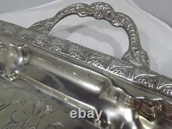 Vintage Metal Engraved Serving Tray with Handles, of Eastern Origin