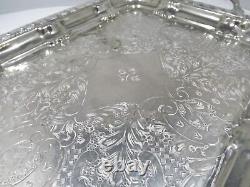 Vintage Metal Engraved Serving Tray with Handles, of Eastern Origin