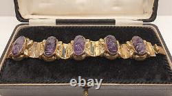 Vintage Mexican Gold Plated Sterling Silver Carved Amethyst Aztec Face Bracelet