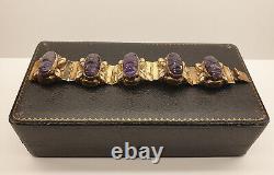 Vintage Mexican Gold Plated Sterling Silver Carved Amethyst Aztec Face Bracelet