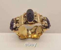 Vintage Mexican Gold Plated Sterling Silver Carved Amethyst Aztec Face Bracelet