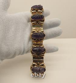 Vintage Mexican Gold Plated Sterling Silver Carved Amethyst Aztec Face Bracelet