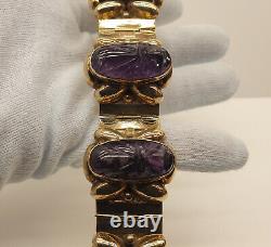 Vintage Mexican Gold Plated Sterling Silver Carved Amethyst Aztec Face Bracelet