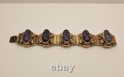 Vintage Mexican Gold Plated Sterling Silver Carved Amethyst Aztec Face Bracelet