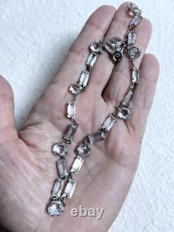 Vintage Necklace Ar Deco Cut Crystal Silver Plate Links 1930's