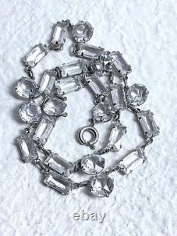Vintage Necklace Ar Deco Cut Crystal Silver Plate Links 1930's