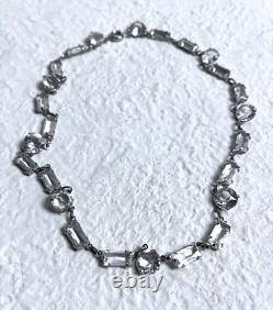 Vintage Necklace Ar Deco Cut Crystal Silver Plate Links 1930's