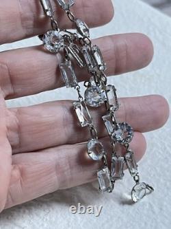 Vintage Necklace Ar Deco Cut Crystal Silver Plate Links 1930's