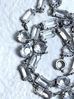 Vintage Necklace Ar Deco Cut Crystal Silver Plate Links 1930's