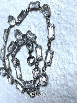 Vintage Necklace Ar Deco Cut Crystal Silver Plate Links 1930's