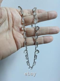 Vintage Necklace Ar Deco Cut Crystal Silver Plate Links 1930's