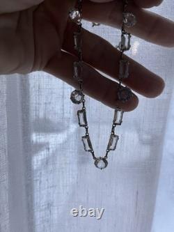 Vintage Necklace Ar Deco Cut Crystal Silver Plate Links 1930's