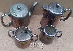 Vintage Old Antique Silver Plated E. P. N. S. Teapot coffee pot set milk sugar bow