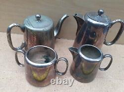 Vintage Old Antique Silver Plated E. P. N. S. Teapot coffee pot set milk sugar bow
