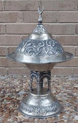 Vintage Ottoman/Turkish Revival Large Hammered Silver Incense Burner Centerpiece