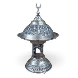 Vintage Ottoman/Turkish Revival Large Hammered Silver Incense Burner Centerpiece