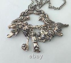 Vintage Penca Balangandan Silver Plated Slave Charm Pendant Necklace