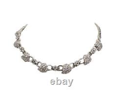 Vintage Pennino Rhodium Plated Pave Rhinestone Leaves Bridal Runway Necklace